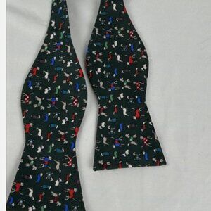 NWT Cremieux Green Dogs In Sweaters 100% Silk Bow Tie Adjustable Poodle Scottie